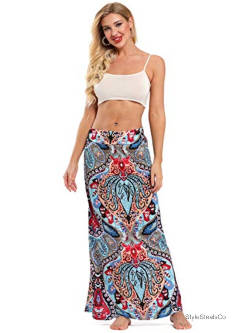 Bohemian Floral Print Maxi Skirt - Elastic Waist Maxi - Picture 2 of 6